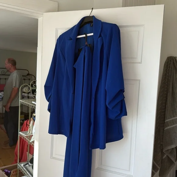 Royal Blue Plus Size Pants Suit with Belt - Picture 1 of 6